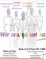 Une scène du spectacle Manuale d'istruzioni affiche du spectacle Vêtir ces qui sont nus