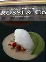 Restaurant Rossi & Co - devanture et soupe d’asperges, thon, fèves, tomates cerises et émulsion de bottarga
