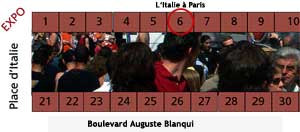 position du stand de L'Italie à Paris